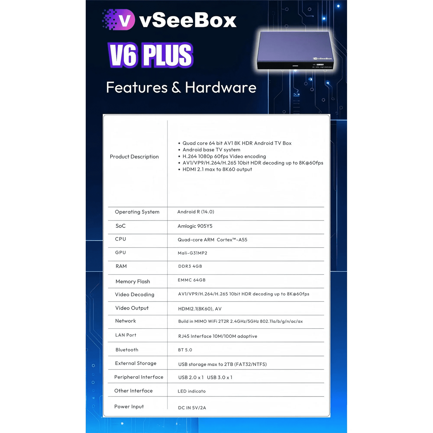 2026 New Box vSeeBox V6 PLUS 4GB+32GB 8K HD