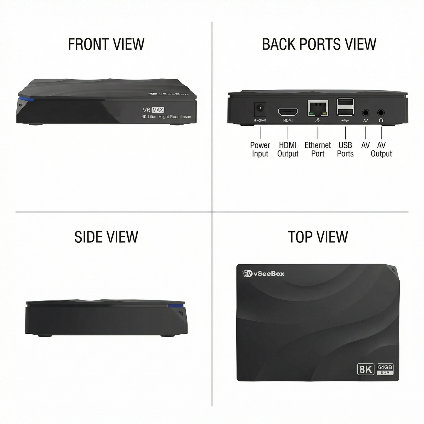 Vseebox V6 Max Version Voice Control, 8K HDMI, Android 14, 4GB RAM, 64GB Storage