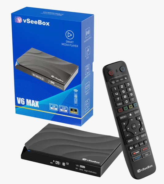 Vsee V6 Max Version Voice Control, 8K HDMI, Android 14, 4GB RAM, 64GB Storage