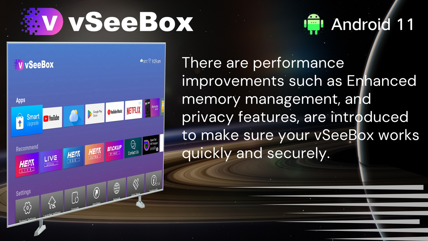 Vseebox V3 Plus Voice Controll | Android 11 | 4GB RAM | 64GB Storage | Dedicated N. American Support