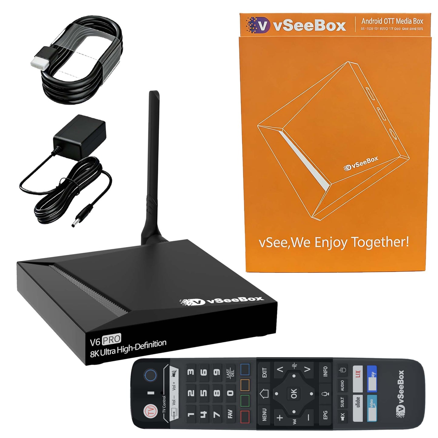 Vsee V6 Pro 2026 New Box Version Kit with 4GB+32GB,HDMI CableWith Remote