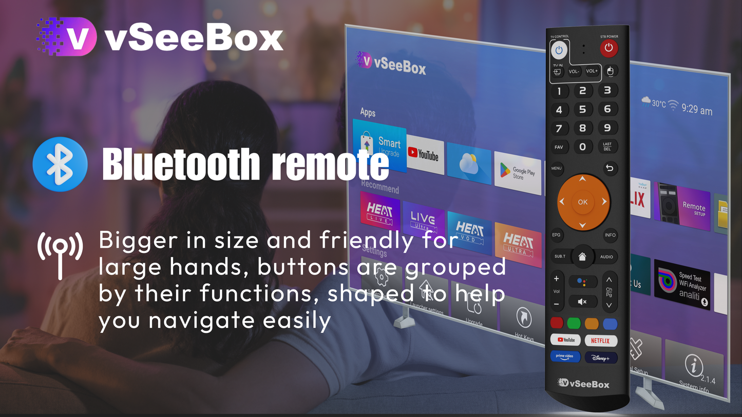 Vseebox V3 Plus Voice Controll | Android 11 | 4GB RAM | 64GB Storage | Dedicated N. American Support